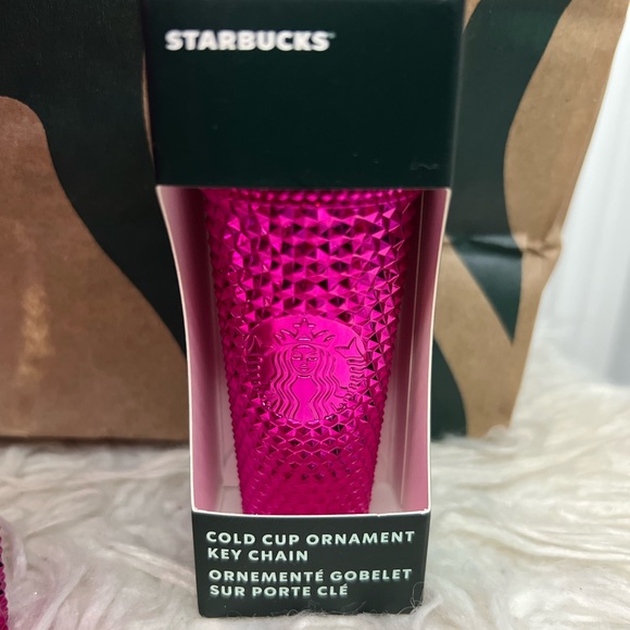 Starbucks Sangria & Gold Bling Studded Metallic Cold Tumbler 24oz & Keychain - Picture 3 of 4